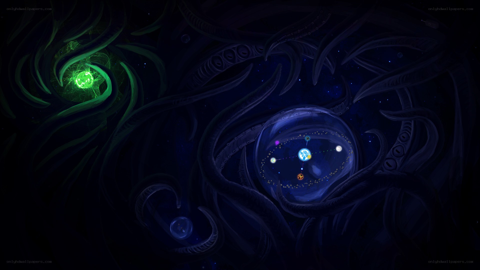 cosmic tentacles and glowing orbs