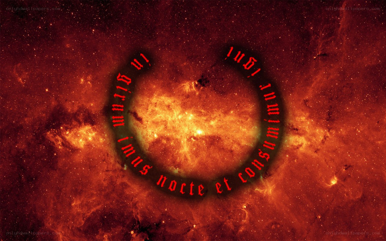 Cosmic text in fiery nebula