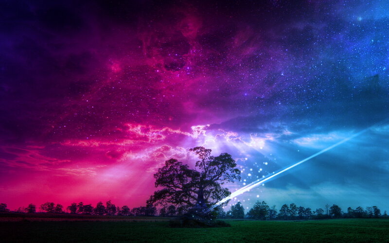 Cosmic Tree Under Starry Sky