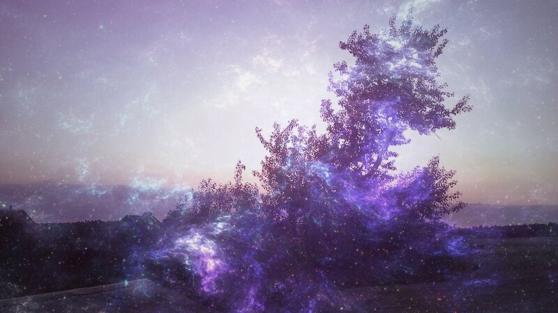 Cosmic tree under starry sky