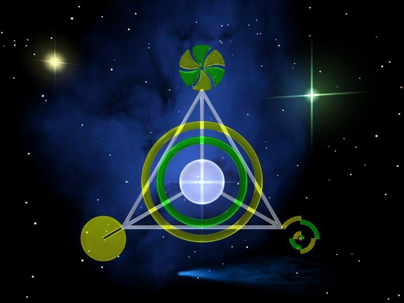 Cosmic triangle with celestial symbols