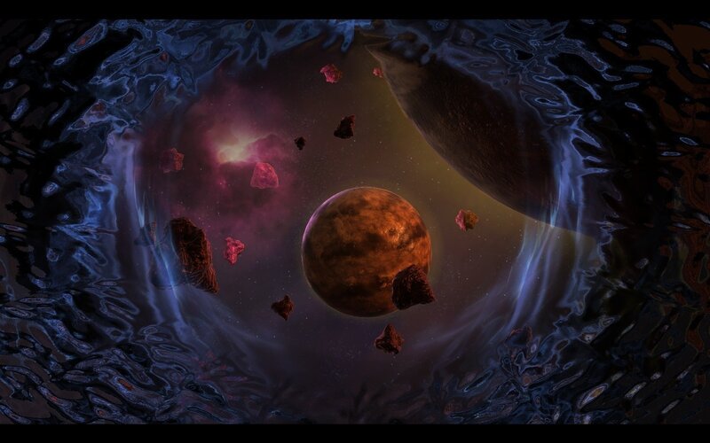 cosmic tunnel with asteroids