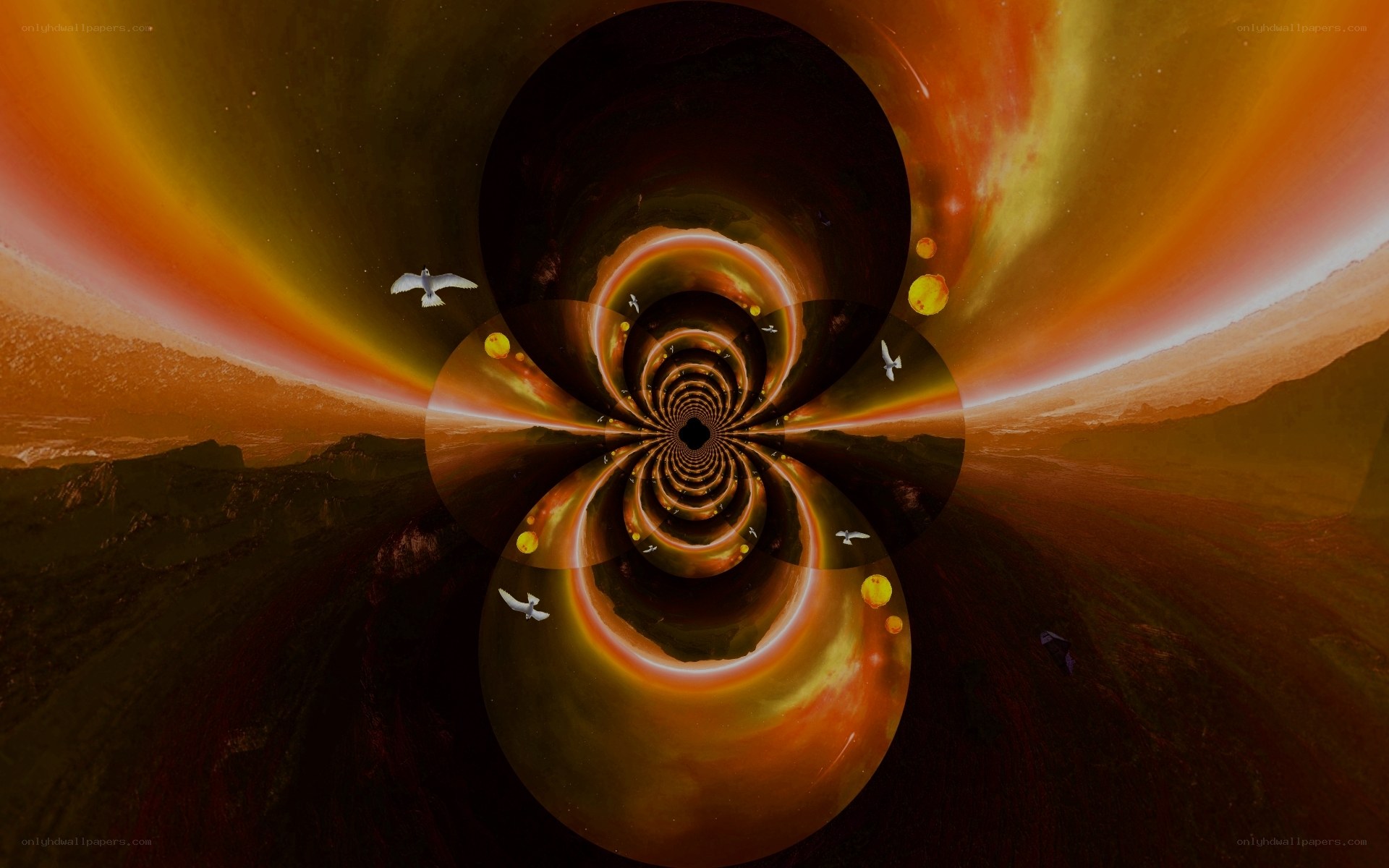 cosmic tunnel with birds