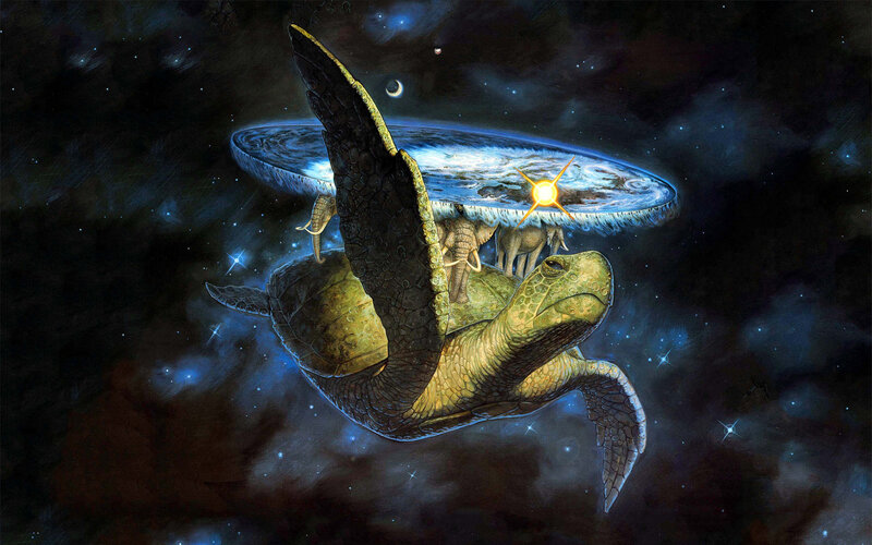 Cosmic turtle with world on back