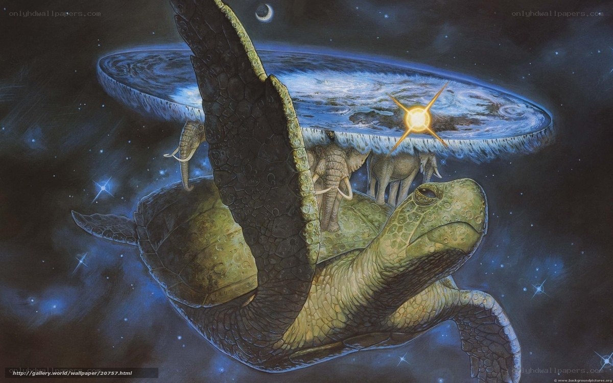 Cosmic turtle with world on back