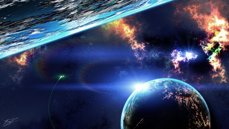 Cosmic view of Earth and nebula