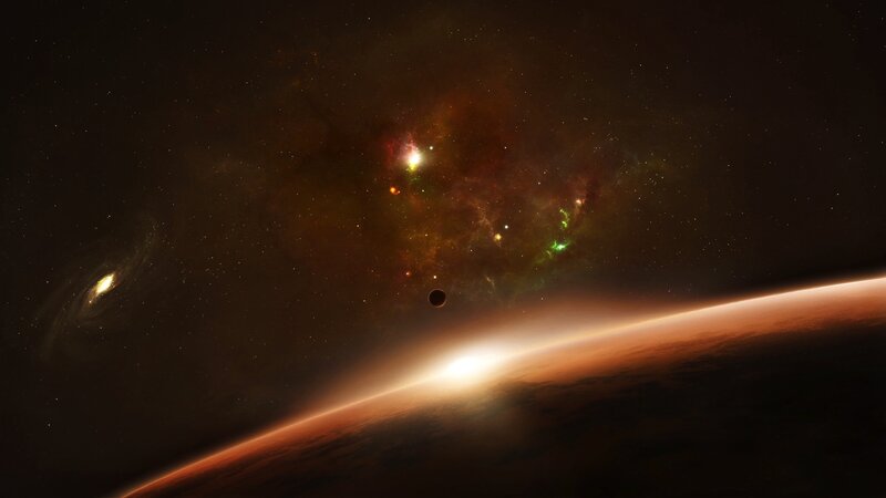 Cosmic view of planet and nebula