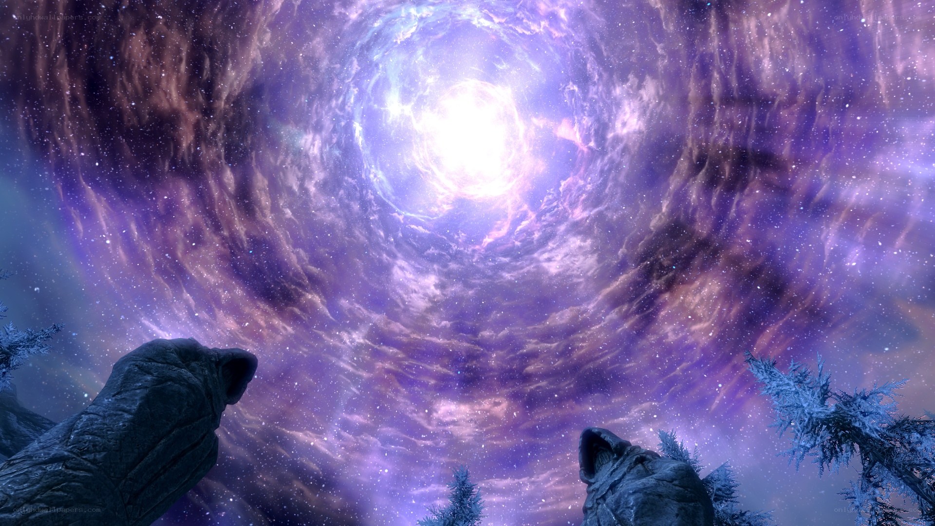 cosmic vortex in a snowy landscape