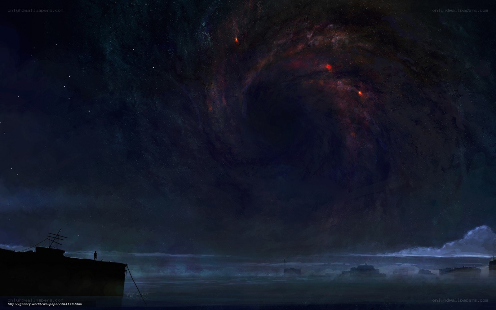 Cosmic vortex over a shipwreck