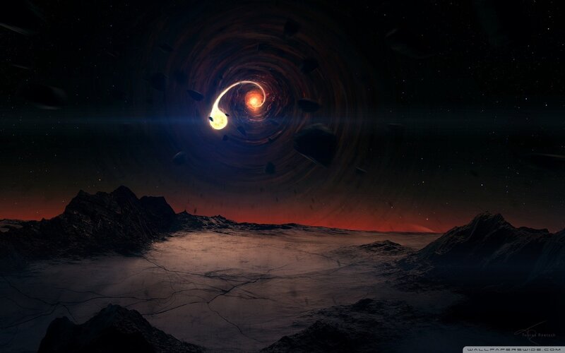 cosmic vortex over alien landscape
