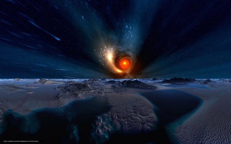 Cosmic vortex over alien landscape