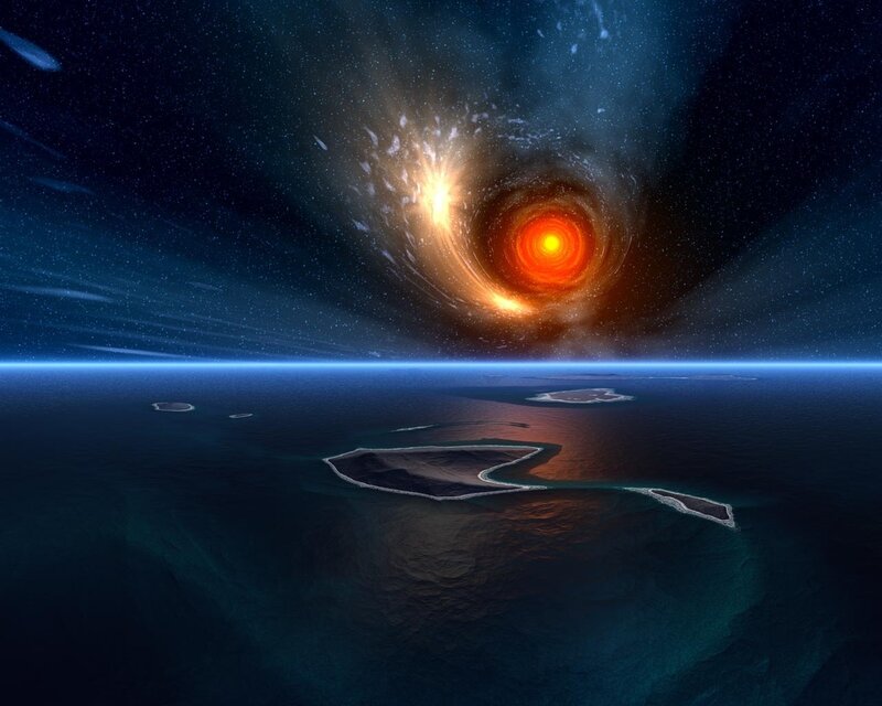 cosmic vortex over ocean islands