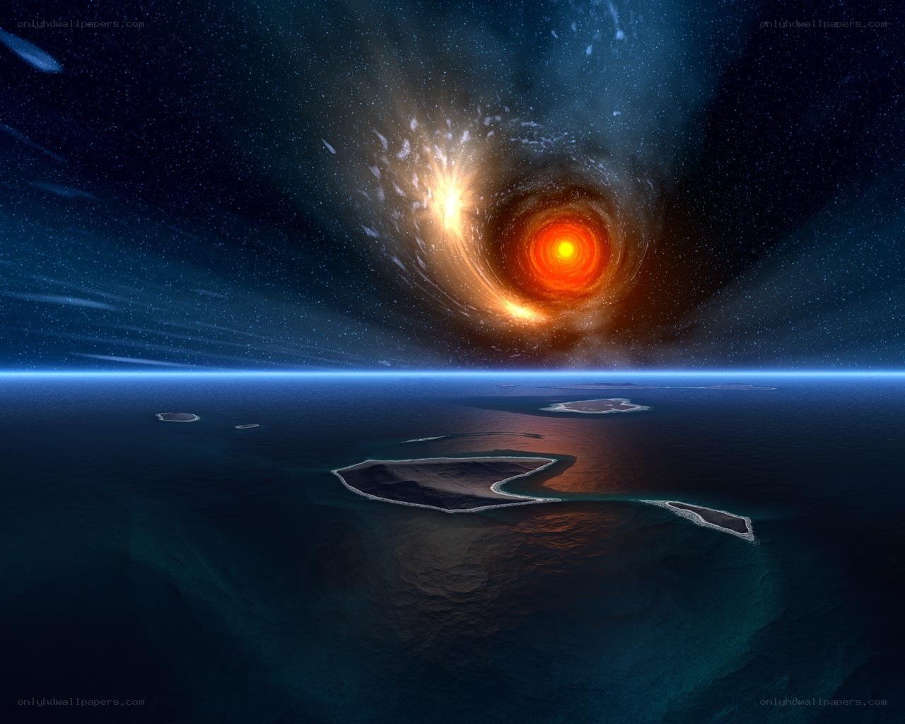 cosmic vortex over ocean islands