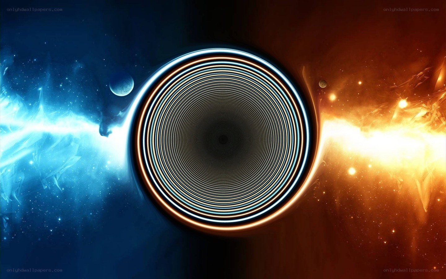 cosmic vortex with blue and orange nebula