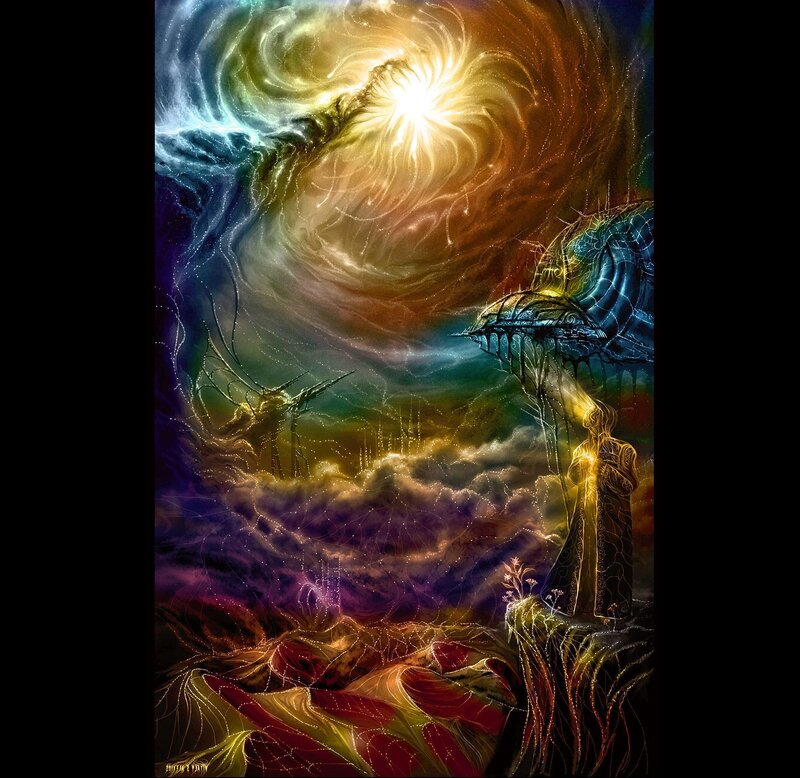 cosmic vortex with glowing figure