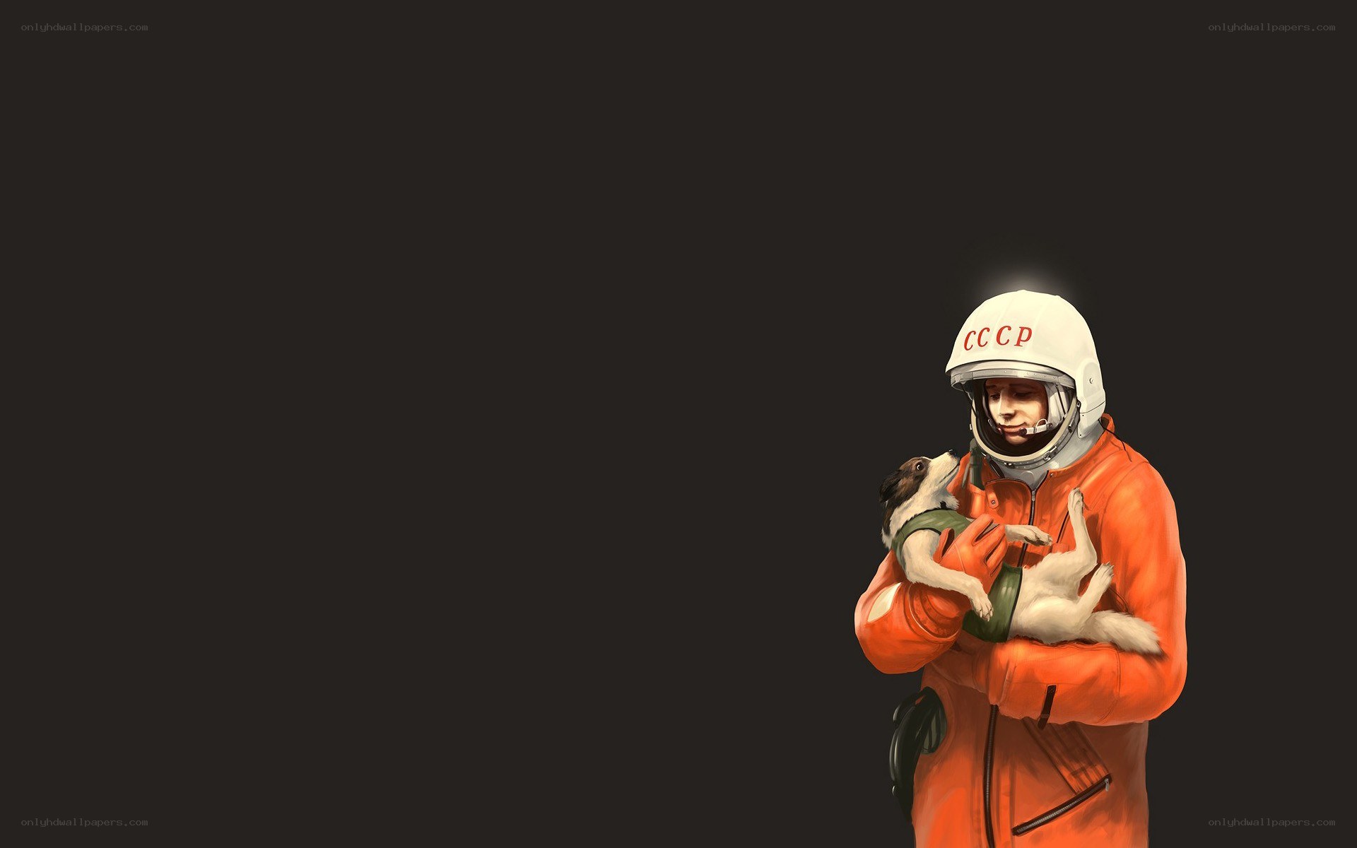 cosmonaut holding a dog