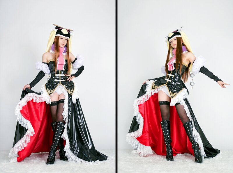 cosplay character in black and red dress