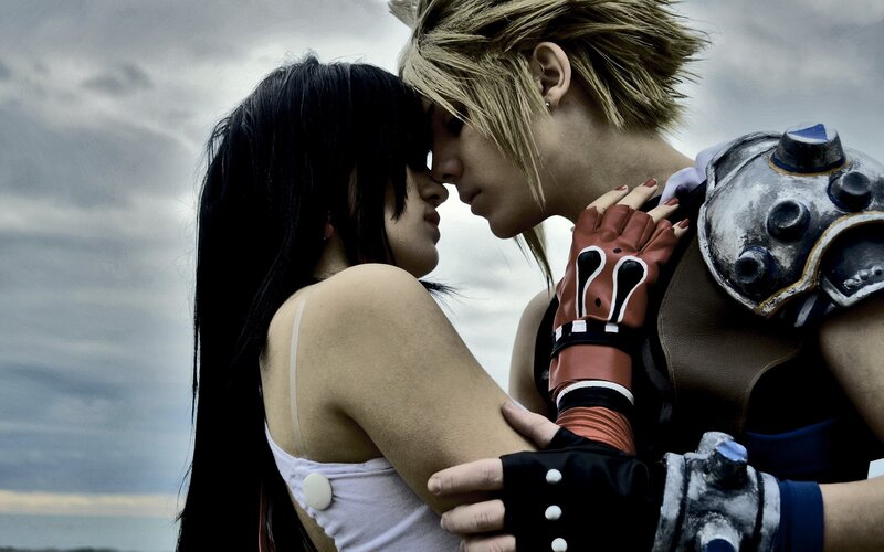 cosplay couple embracing