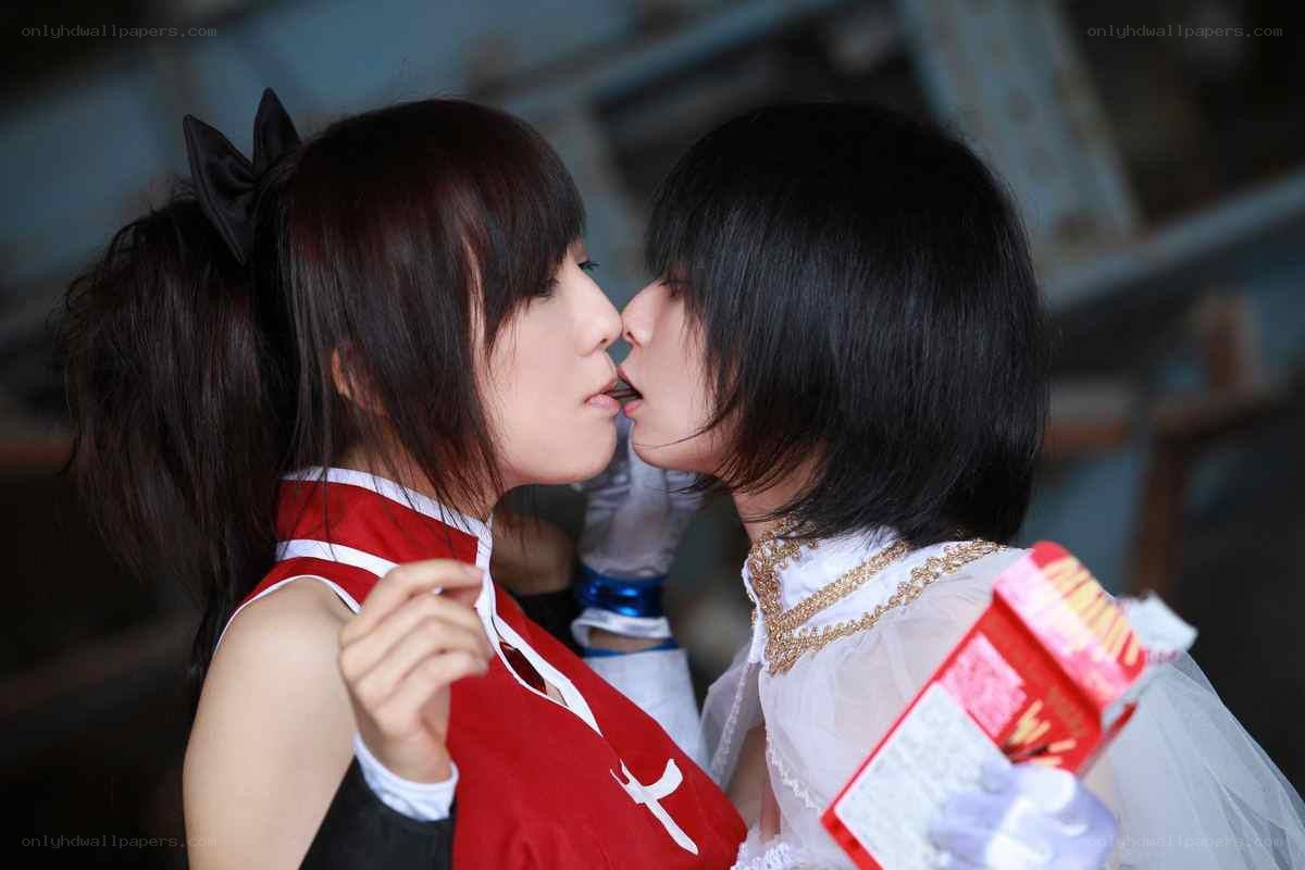 Cosplay couple kissing