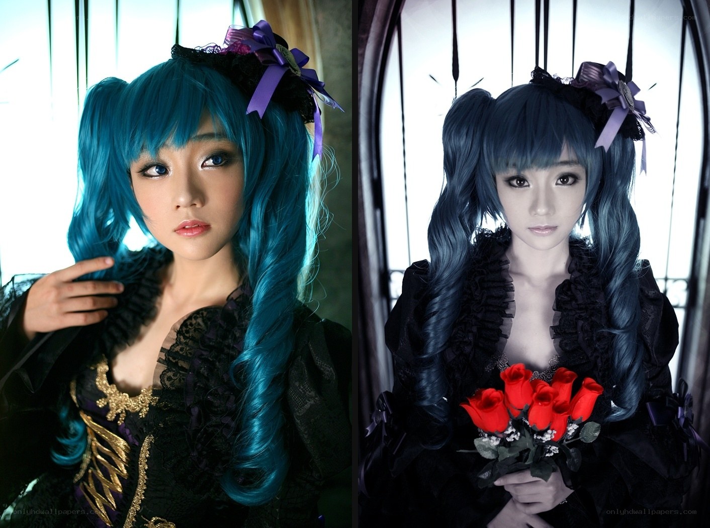 cosplay of blue-haired character