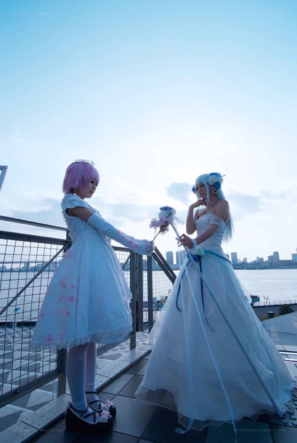 Cosplay on a waterfront terrace