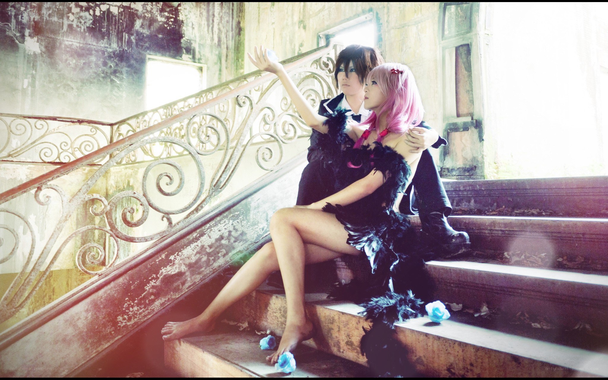 cosplay on old stairs