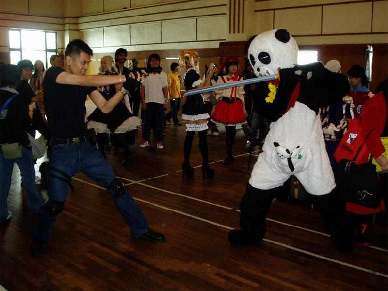 Cosplay sword fight at convention