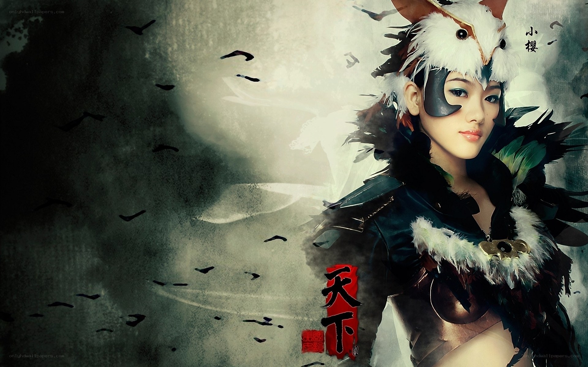 cosplay warrior with feathered helmet