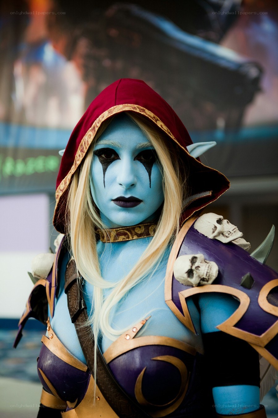 cosplayer as a blue-skinned character