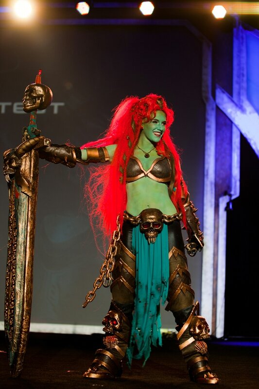cosplayer as green-skinned warrior