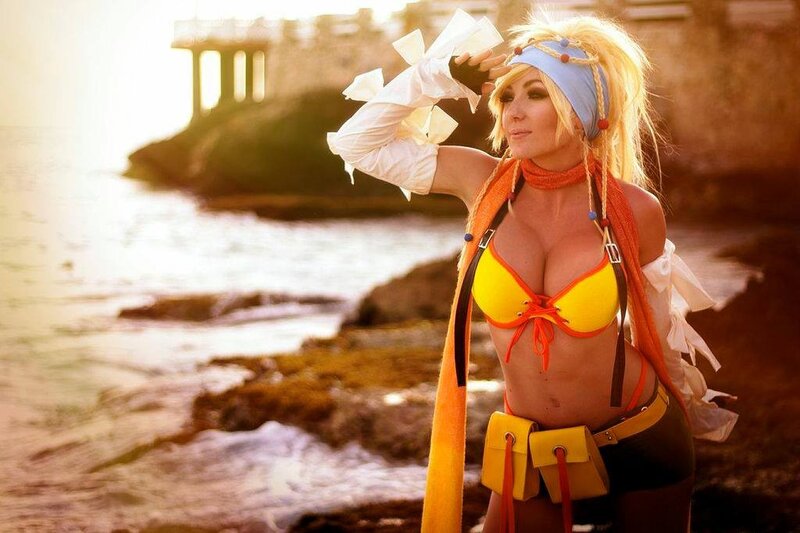 cosplayer at seaside sunset