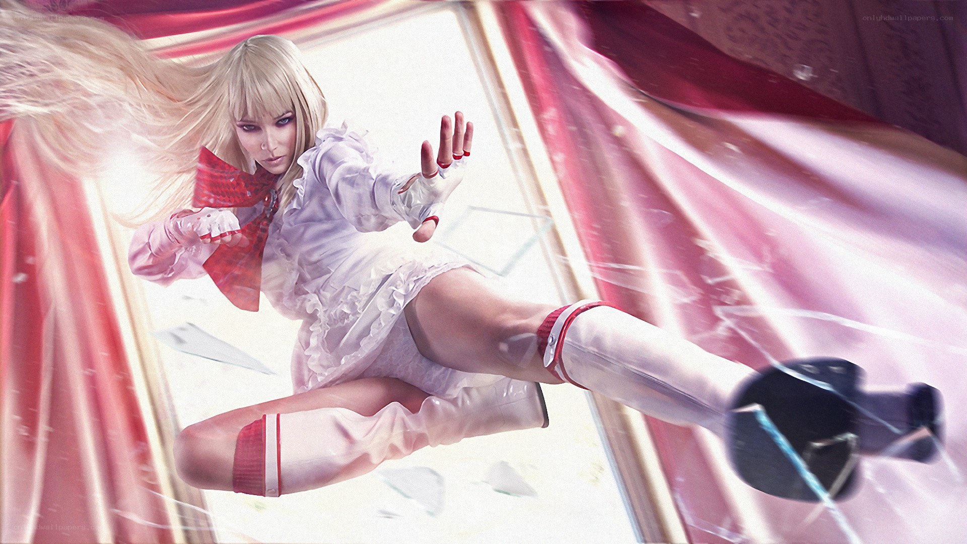 cosplayer breaking glass