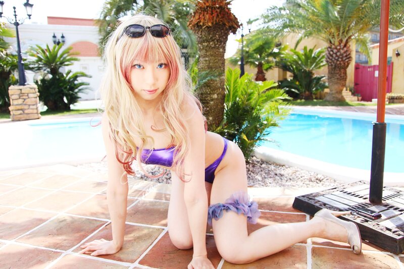 cosplayer by poolside