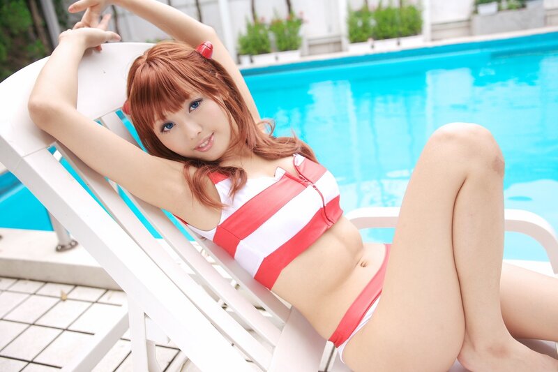 Cosplayer by the pool