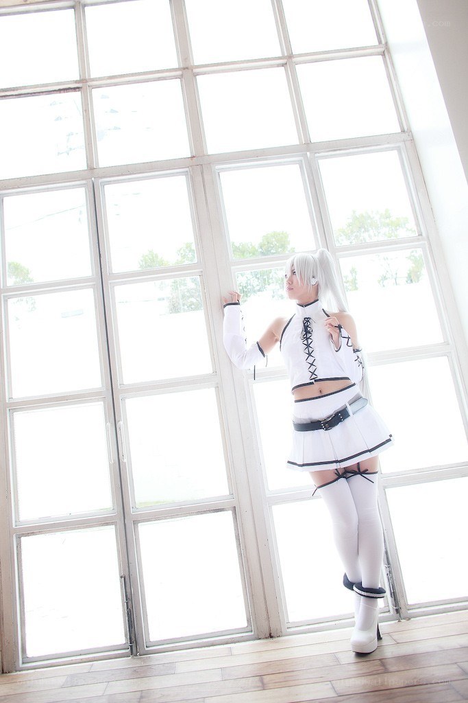 cosplayer by window