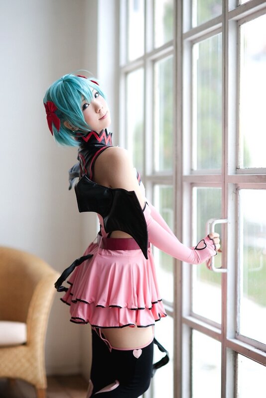 cosplayer by window