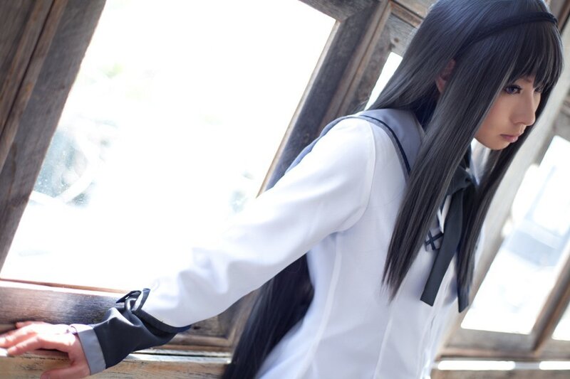 cosplayer by window