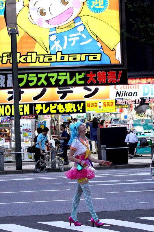 Cosplayer crossing street in Akihabara
