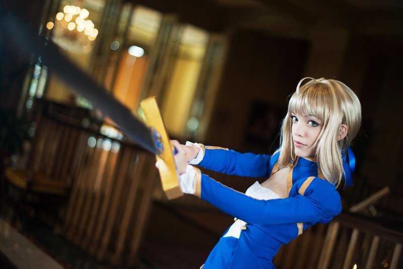 cosplayer holding a sword