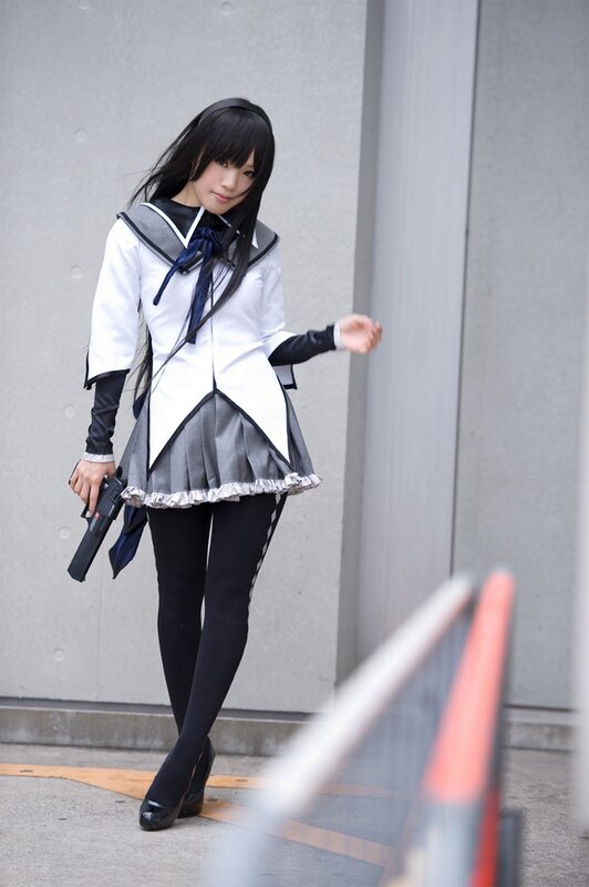 Cosplayer Holding Gun — White, Neutral