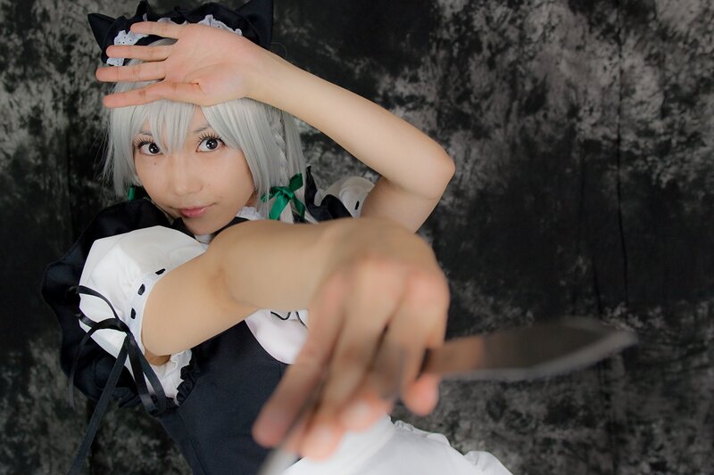 cosplayer holding knife