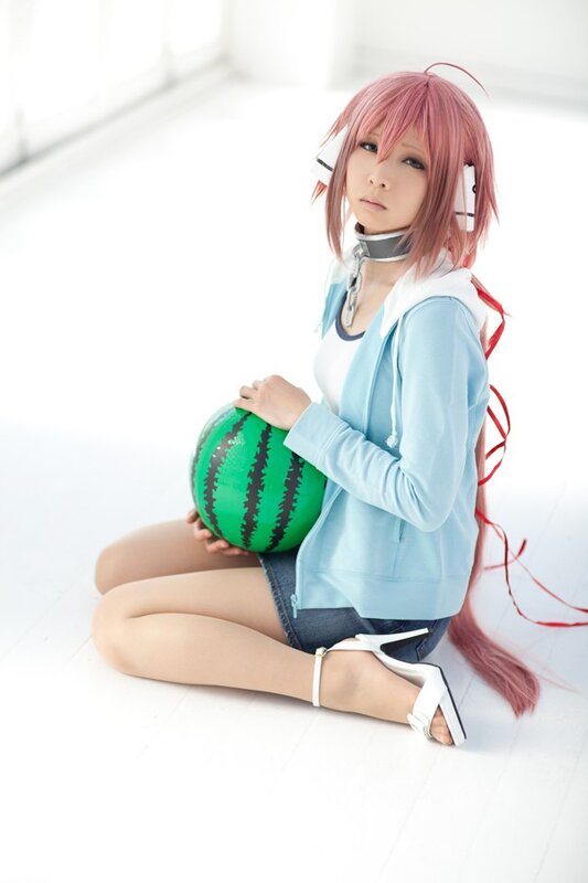 cosplayer holding watermelon