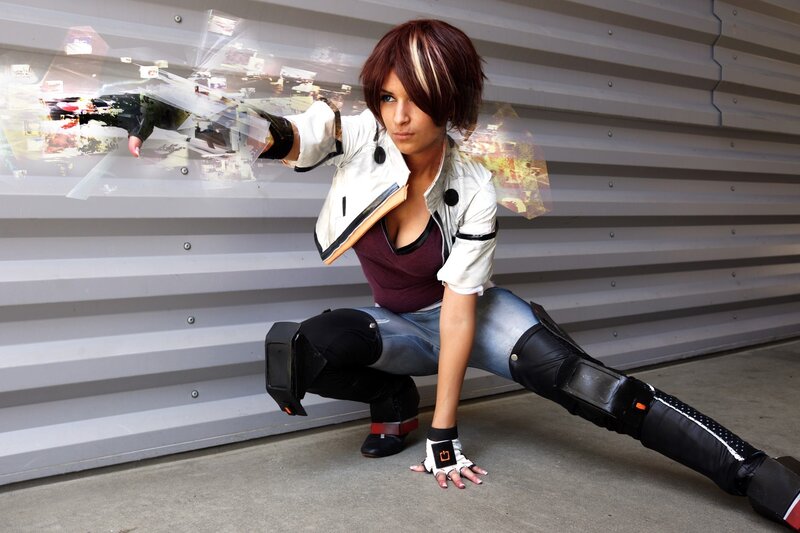 cosplayer in action pose