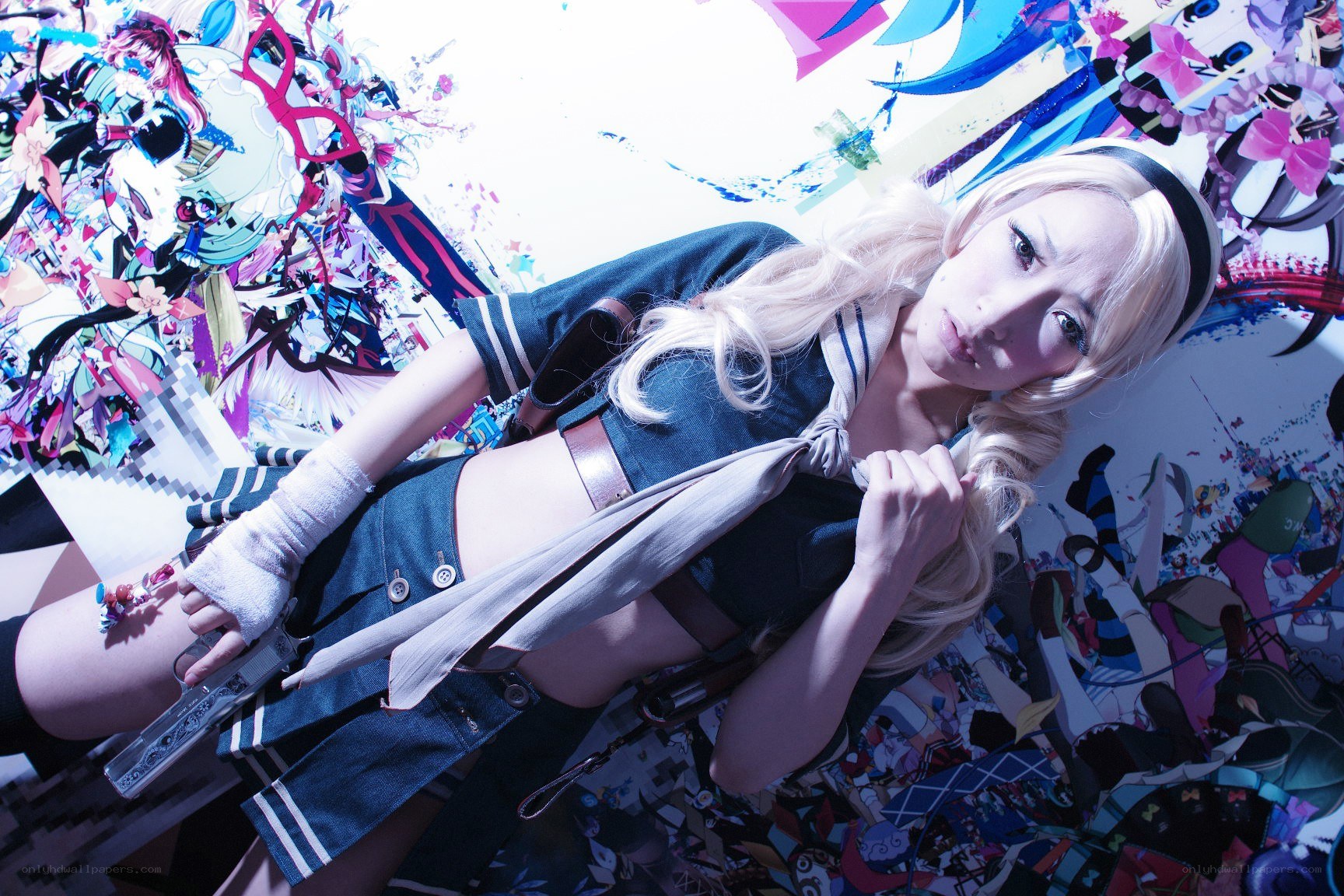 cosplayer in anime-themed setting