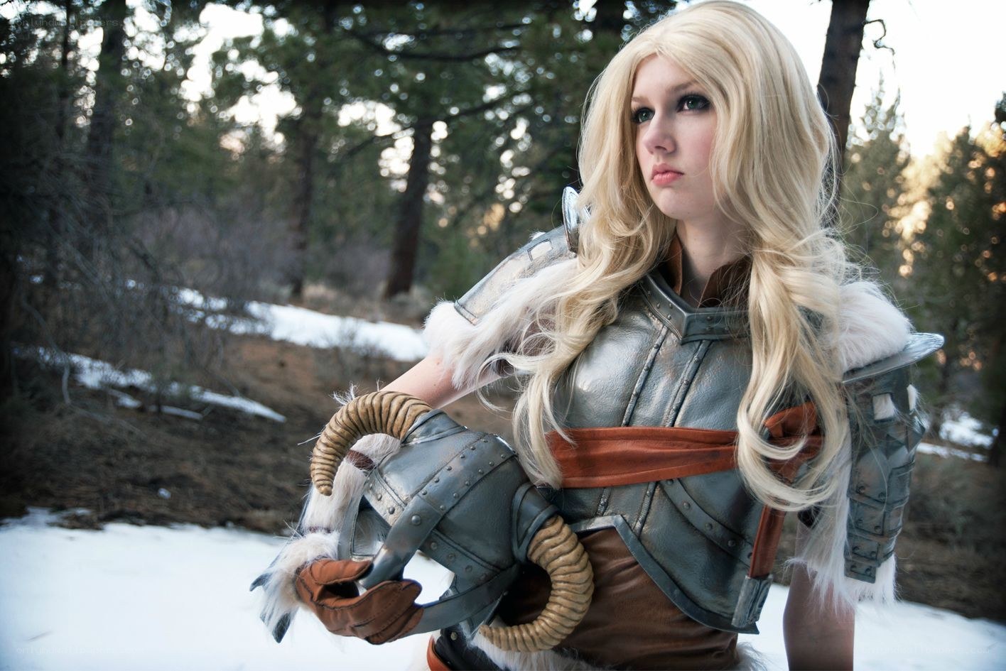 cosplayer in armor outdoors