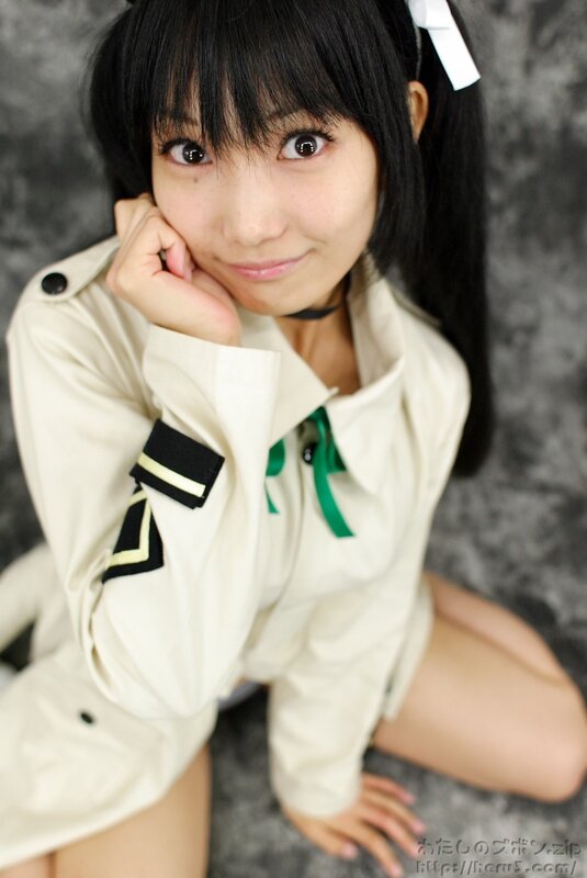 cosplayer in beige uniform