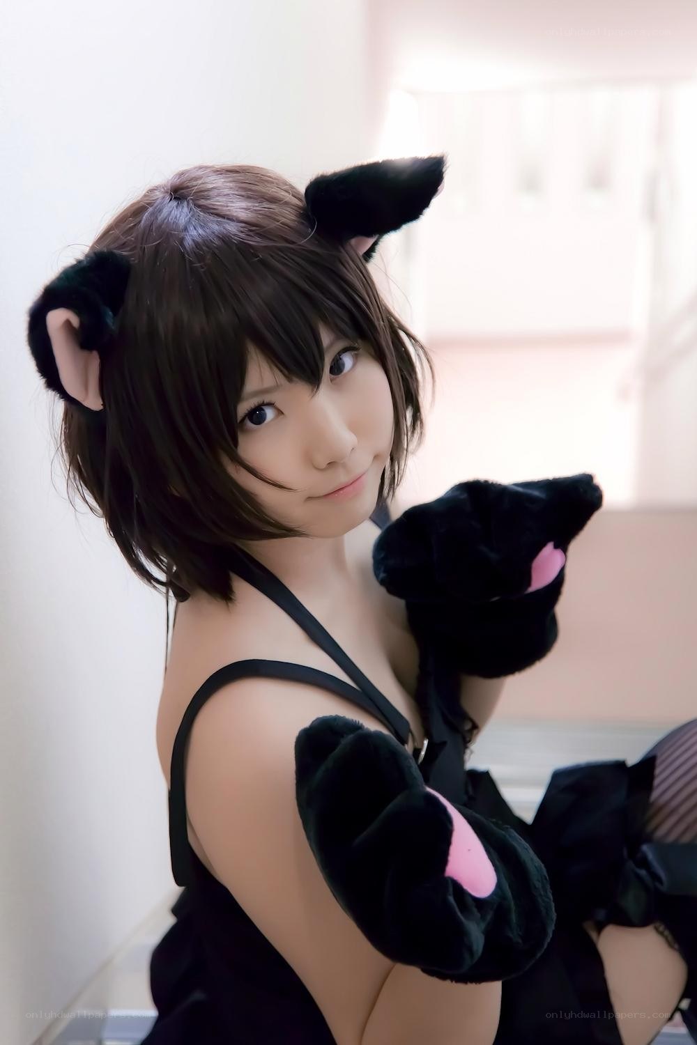 cosplayer in black cat costume