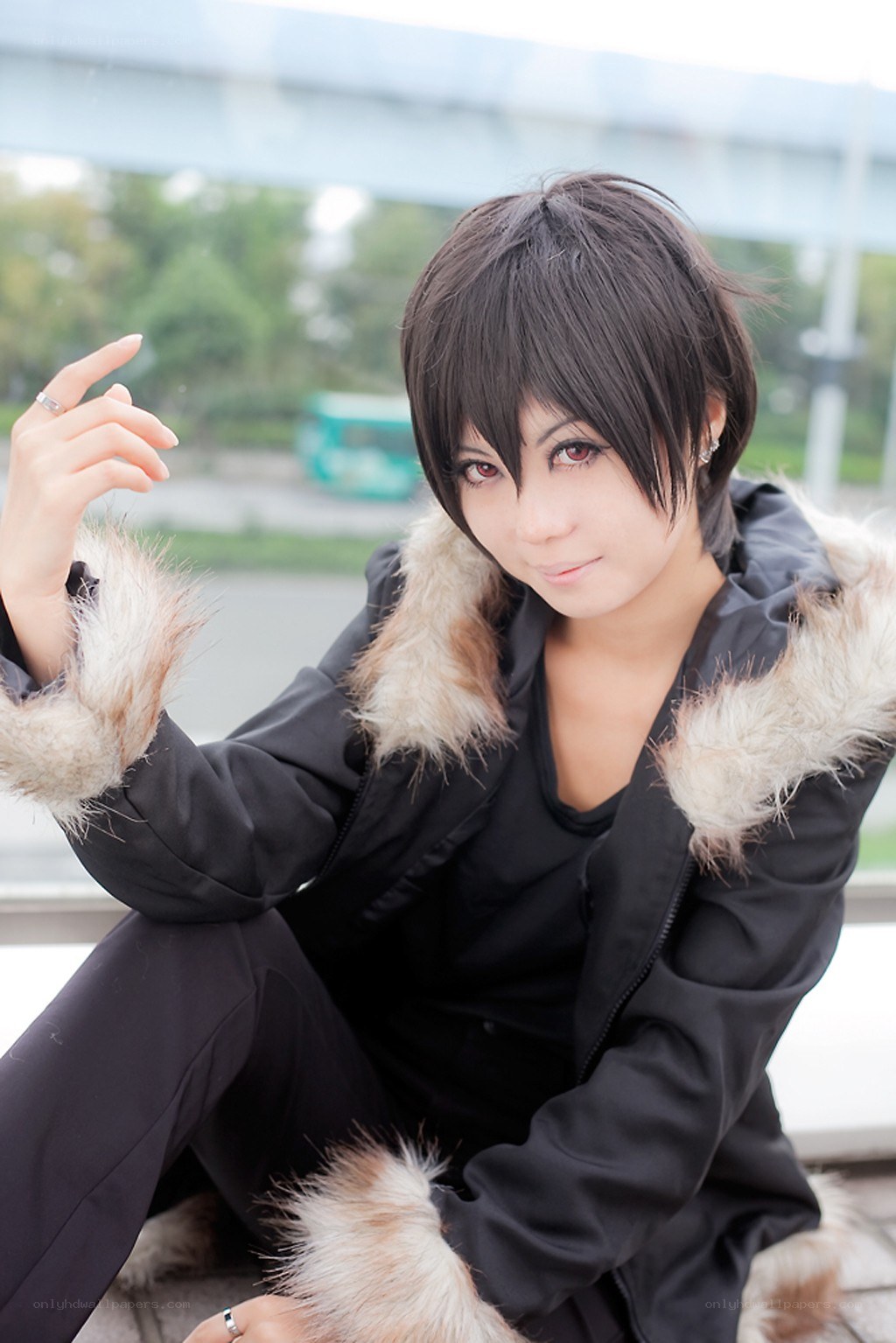 cosplayer in black coat