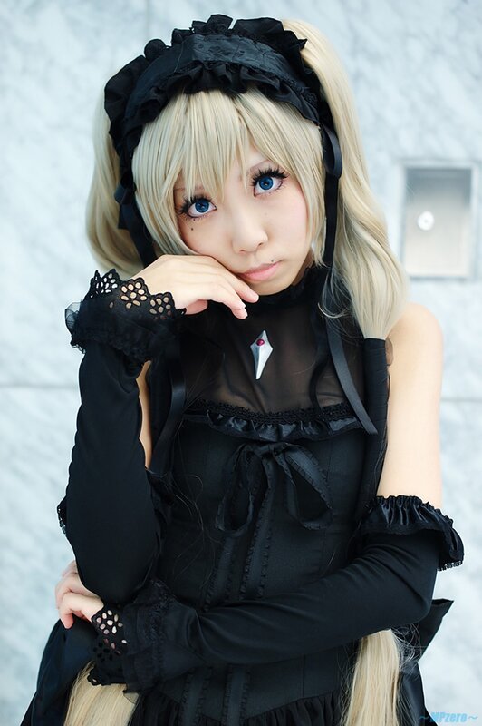 cosplayer in black dress