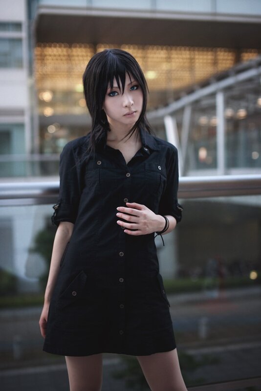 cosplayer in black dress